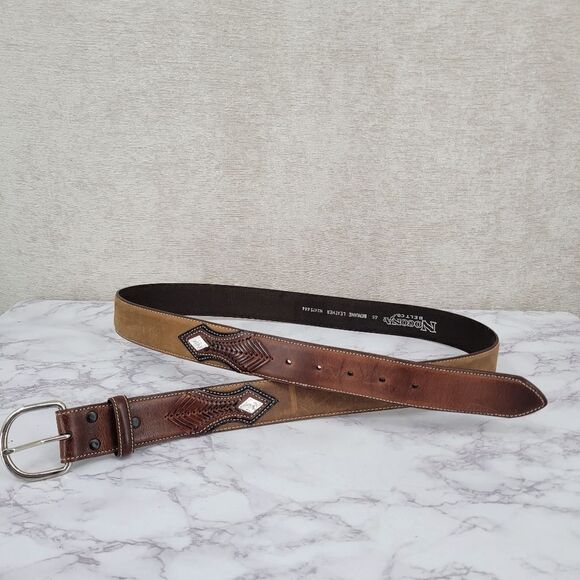 Nocona Men's Tan Top Hand Leather Western Belt with Concho Laced Billet - Picture 11 of 14